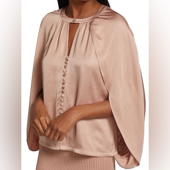 NWT Jonathan Simkhai Audrey Fluid Satin Cape Top Macchiato Size XL - Picture 2 of 11